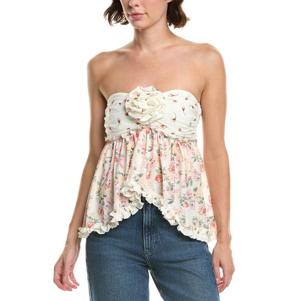 & Rouge Womens  Floral Top, White